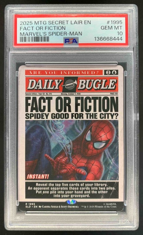 Spider-Man 2025 Magic: The Gathering Secret Lair Daily Bugle News PSA 10 GEM MT