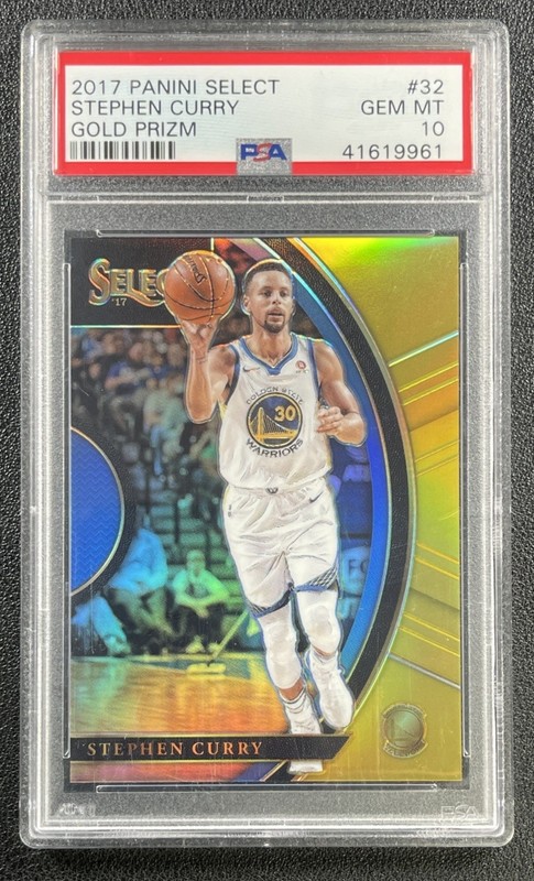 STEPHEN CURRY PSA 10 2017-18 PANINI SELECT #32 GOLD PRIZM CONCOURSE 09/10