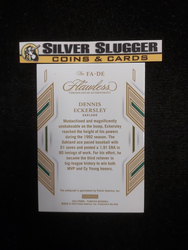 2023 Dennis Eckersley Panini Flawless On Card Auto Blue Sapphire /15 #FA-DE A's view 2
