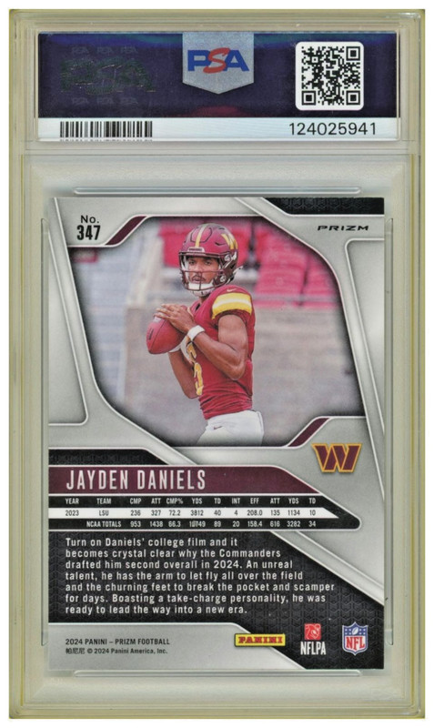 2024 Panini Prizm Jayden Daniels Silver Prizm #347 PSA 10 RC view 2