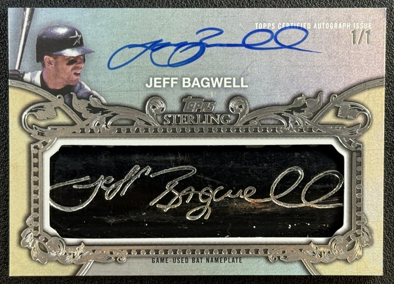 JEFF BAGWELL 2020 TOPPS STERLING AUTO GAME-USED BAT BARREL NAMEPLATES 1/1