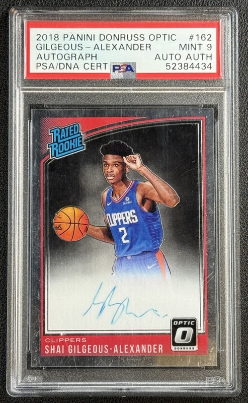 SHAI GILGEOUS-ALEXANDER PSA 9 2018 PANINI DONRUSS OPTIC 162 RATED ROOKIE AUTO RC