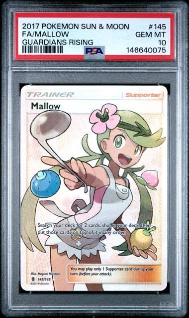 PSA 10 GEM MINT Mallow Guardians Rising Full Art Holo 2017 Pokemon SM 145/145