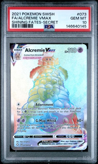 PSA 10 GEM MINT Alcremie VMAX Shining Fates Secret Full Art Holo Pokemon 073/072