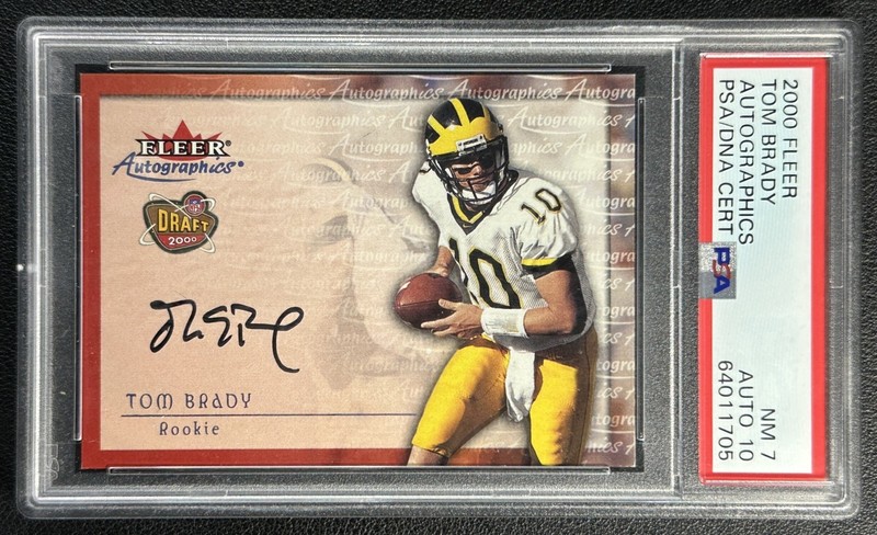 TOM BRADY PSA 7 2000 FLEER AUTOGRAPHICS ROOKIE AUTOGRAPH RC 10 AUTO NEAR MINT