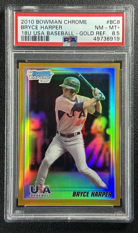 BRYCE HARPER PSA 8.5 2010 BOWMAN CHROME 18U USA GOLD REFRACTOR 1ST RC 11/50