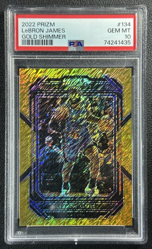 JERSEY # 6/10 LEBRON JAMES PSA 10 2022 PANINI PRIZM #134 GOLD SHIMMER FOTL 6/10