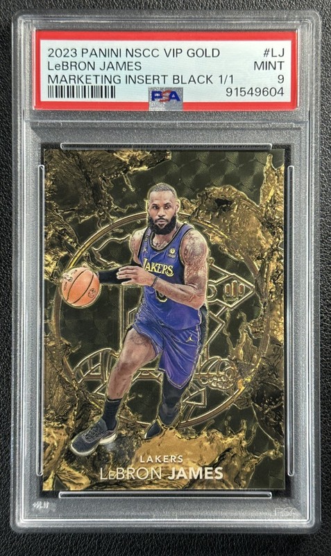 LEBRON JAMES PSA 9 2023 PANINI NSCC GOLD VIP LJ MARKETING INSERT BLACK PRIZM 1/1