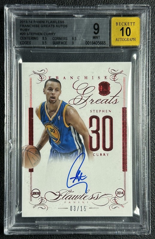 STEPHEN CURRY BGS 9 2013-14 PANINI FLAWLESS FRANCHISE GREATS AUTO RUBY 3/15