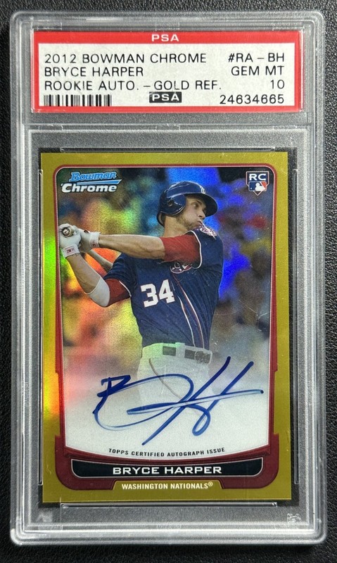 BRYCE HARPER PSA 10 2012 BOWMAN CHROME RA-BH ROOKIE AUTO GOLD REFRACTOR RC 48/50