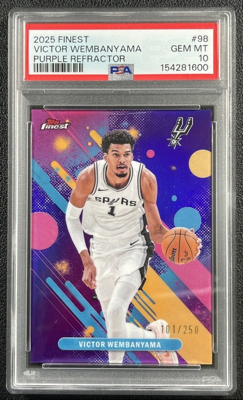VICTOR WEMBANYAMA PSA 10 2025 TOPPS FINEST #98 COMMON PURPLE REFRACTOR 101/250