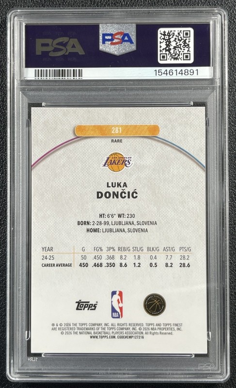 LUKA DONCIC PSA 10 2025-26 TOPPS FINEST #281 RARE ORANGE REFRACTOR 04/15 view 2