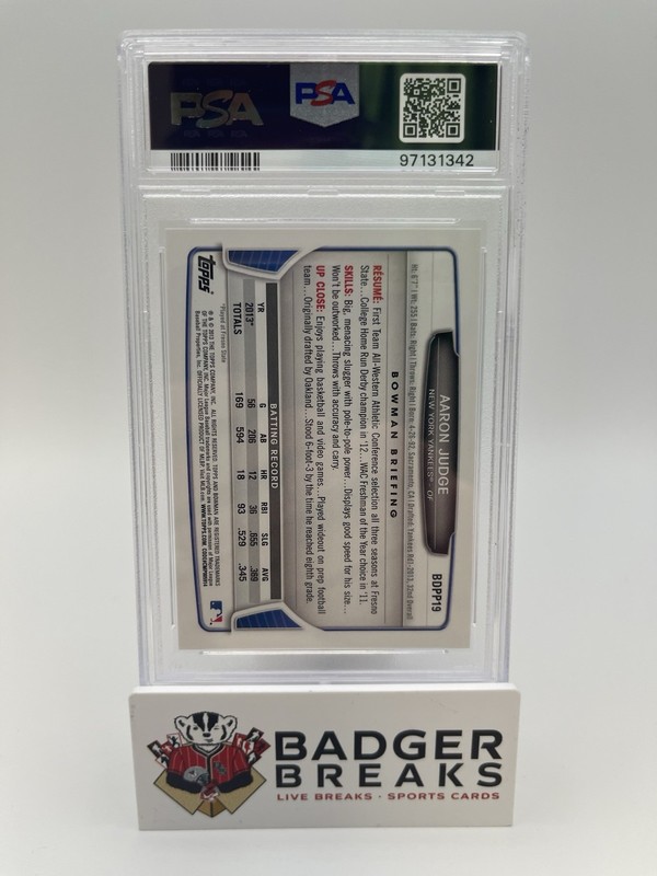 2013 Bowman Draft Picks & Prospects Aaron Judge #BDPP19 Rookie RC PSA 10 GEM JR view 2