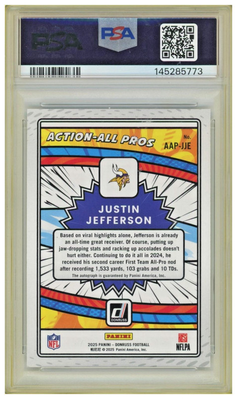 2025 Panini Donruss Action All-Pros Justin Jefferson #AAP-JJE PSA 9 /299 view 2
