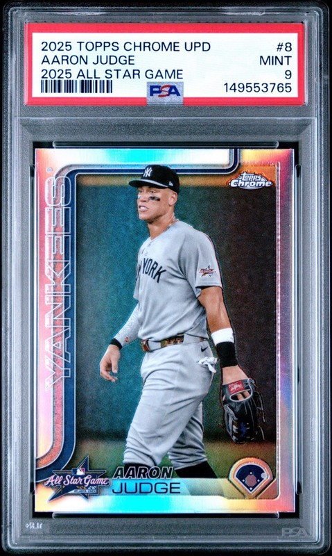 🔥2025 Topps Chrome Update 2025 All Star Game #8 Aaron Judge PSA 9 Yankees