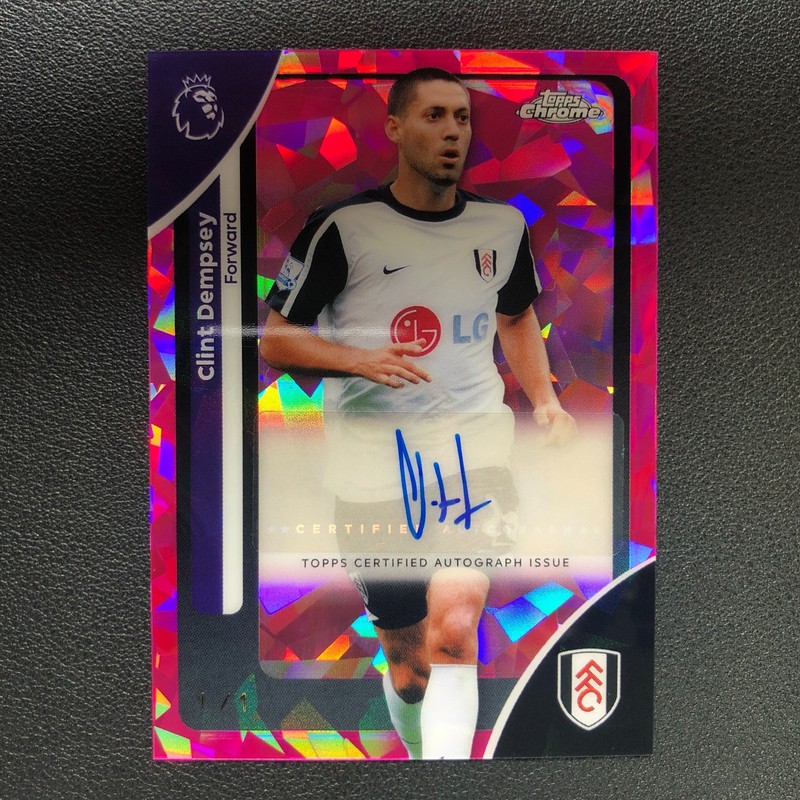 2025-26 Topps Chrome Premier League Sapphire Auto Clint Dempsey Padparadscha 1/1
