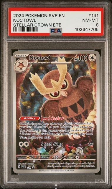 PSA 8 NM-MT Noctowl, SVP Stellar Crown Pokemon ETB Promo IR , SVP141