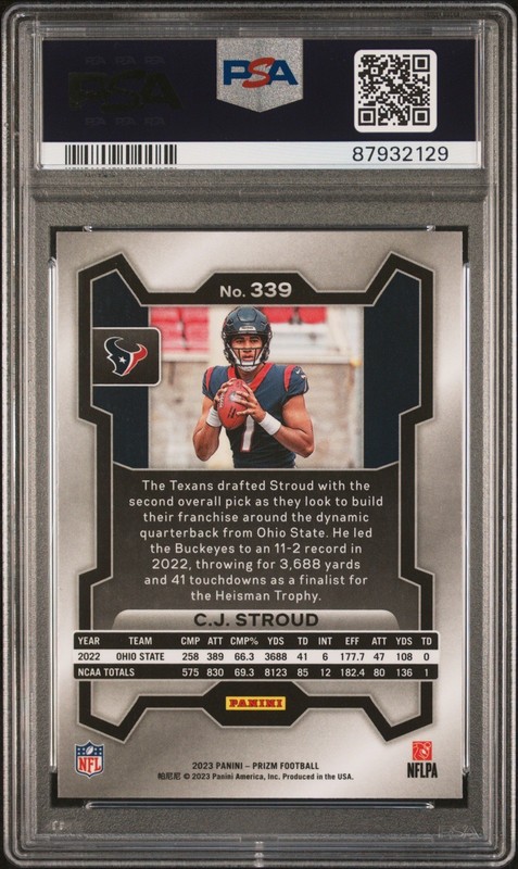Panini Prizm C.J. Stroud Rookie #339 Base PSA 10 Houston Texans Football 2023 view 2