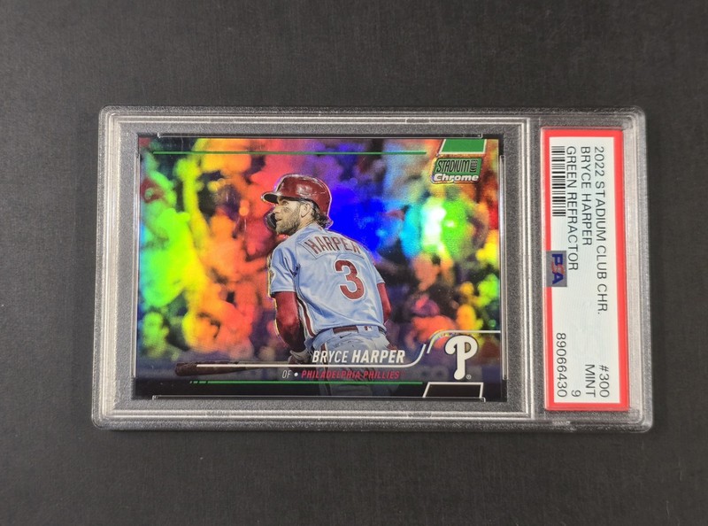 2022 Stadium Club Chrome  Bryce Harper #300 Green Refractor  /99 PSA 9