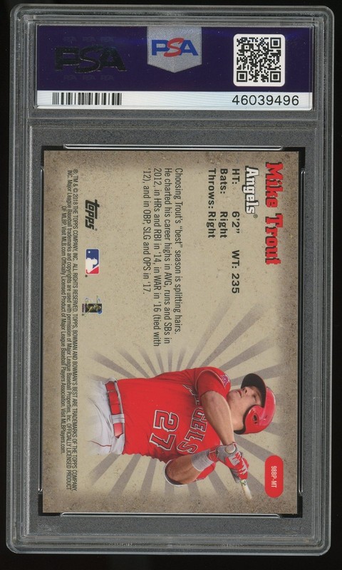 2018 Bowman's Best 1998 Best Performers #MT Mike Trout Gold PSA 9 view 2