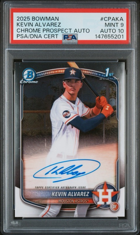 2025 Bowman Chrome 1st Kevin Alvarez Auto Houston Astros #CPAKA Mint PSA 9