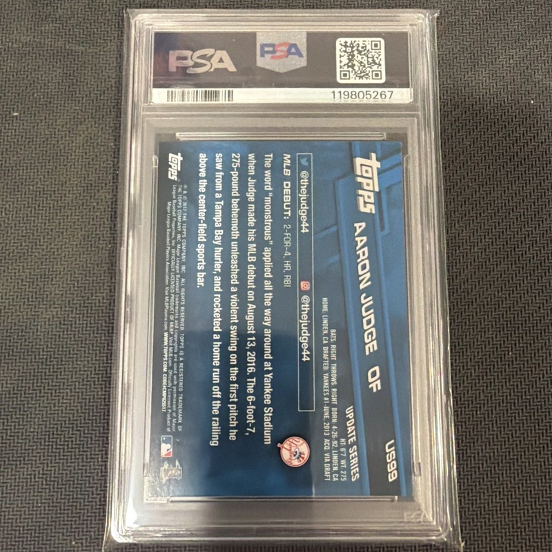 2017 Topps Update Rookie Debut Aaron Judge RC PSA 9 MINT view 2