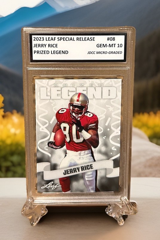 JERRY RICE 2023 LEAF PRIZED LEGEND #08 GRADED GEM-MT 10 “Special Release”. Coa!
