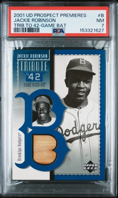 2001 Upper Deck Prospect Premiers Jackie Robinson Tribute to 42 Game Bat PSA 7