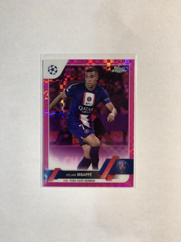 2022-23 Topps Chrome UEFA Club Competitions Kylian Mbappe Pink X-Fractor /250