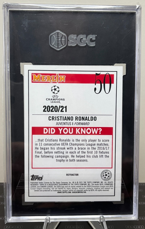 Cristiano Ronaldo 2020-21 Topps Merlin Chrome UEFA Silver Refractor #50 SGC 10 view 2