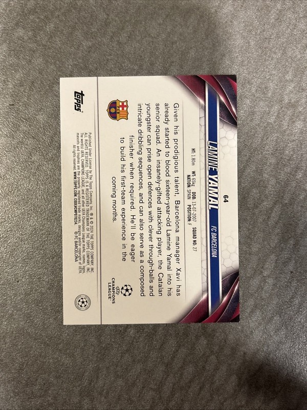 2023-24 Topps UEFA Club Competitions Lamine Yamal Rookie RC #64 view 2