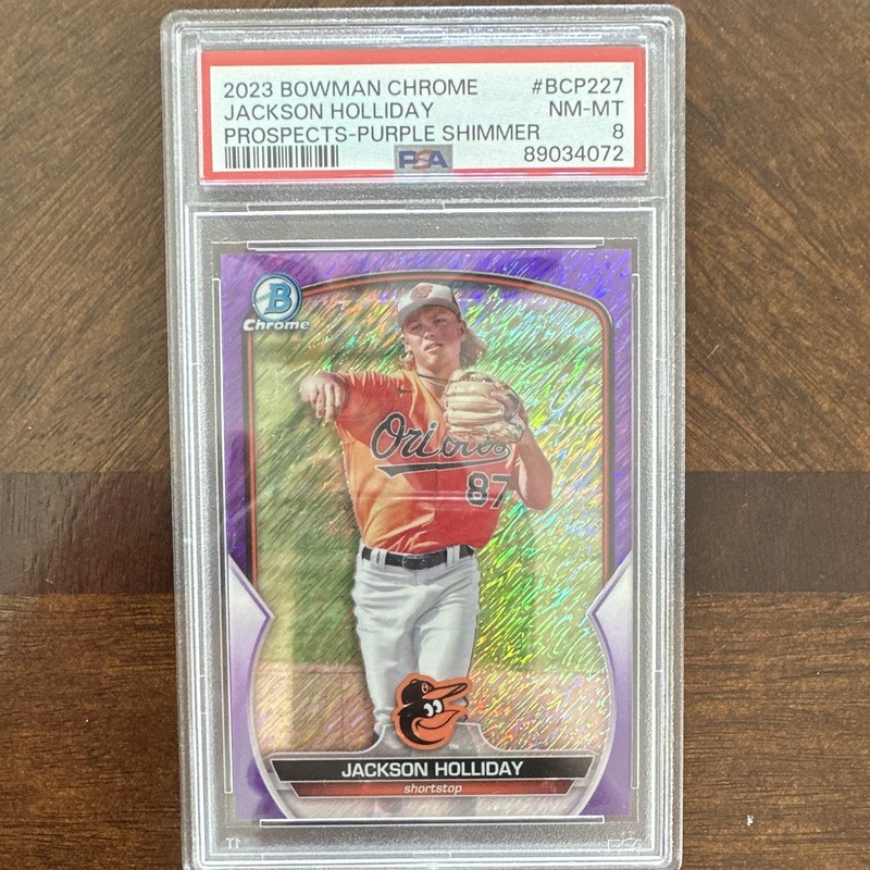 2023 Bowman Chrome Jackson Holliday BCP-227 Purple Shimmer /250 PSA 8 RC