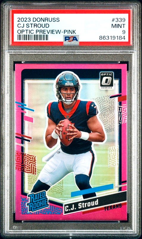 2023 Donruss C.J. STROUD #339 Rated Rookie Optic Preview Pink - PSA MINT 9 view 1