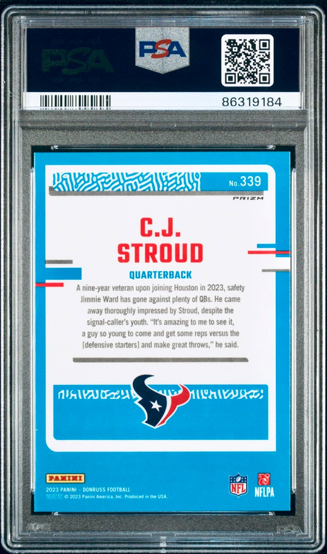 2023 Donruss C.J. STROUD #339 Rated Rookie Optic Preview Pink - PSA MINT 9 view 2