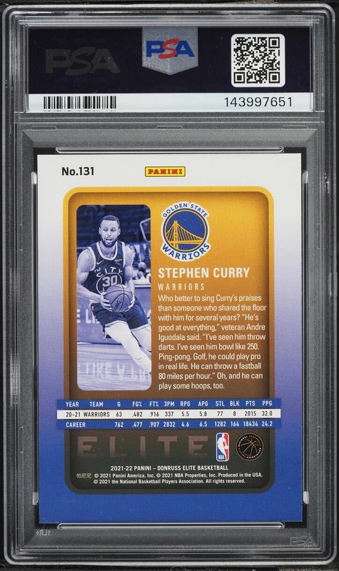 2021 Donruss Elite Orange Stephen Curry #131 PSA 10 GEM MINT view 2