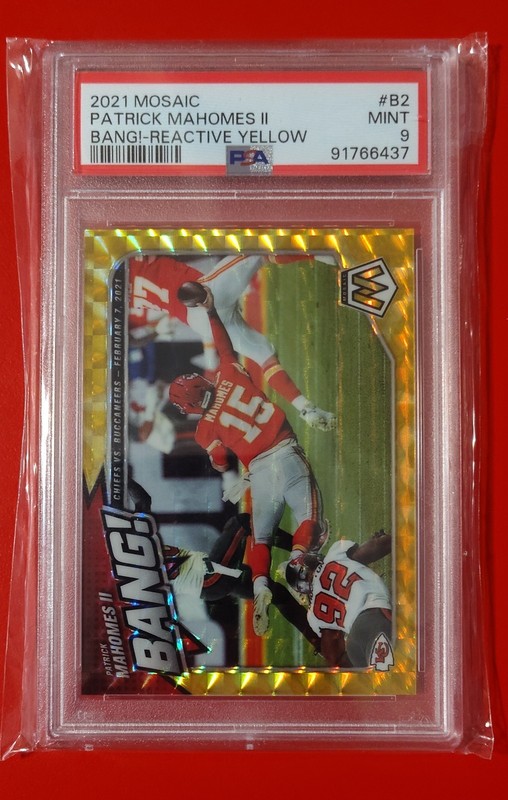 2021 Panini Mosaic - Bang! Patrick Mahomes II #B-2 Reactive Yellow Mosaic Prizm