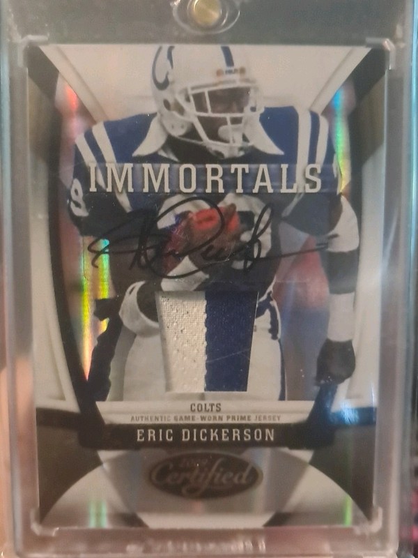 2009 CERTIFIED GOLD IMMORTALS ERIC DICKERSON GAME USED PATCH AUTO 2 COLOR HOF