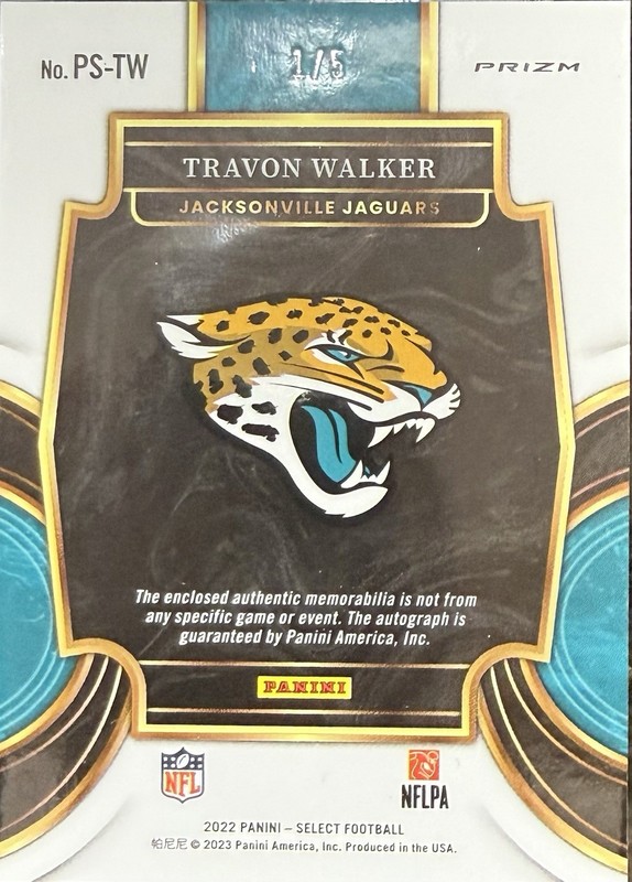 2022 Panini Select PS-TW Travon Walker PATCH AUTO LOGO Green #1/5 RC Jaguars 🐆 view 2