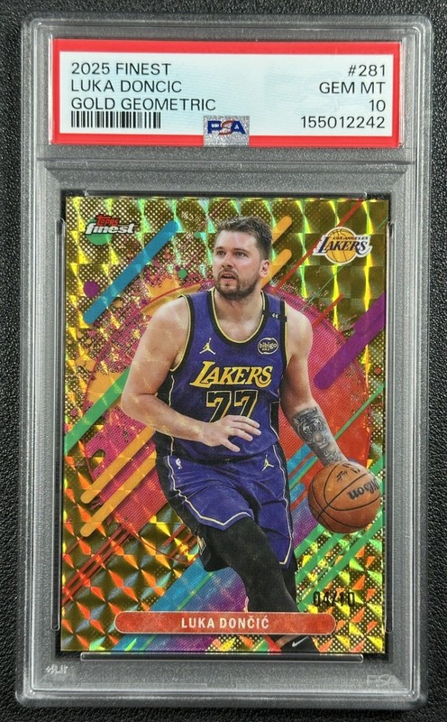 POP1 LUKA DONCIC PSA 10 2025 TOPPS FINEST 281 RARE GOLD GEOMETRIC REFRACTOR 4/10
