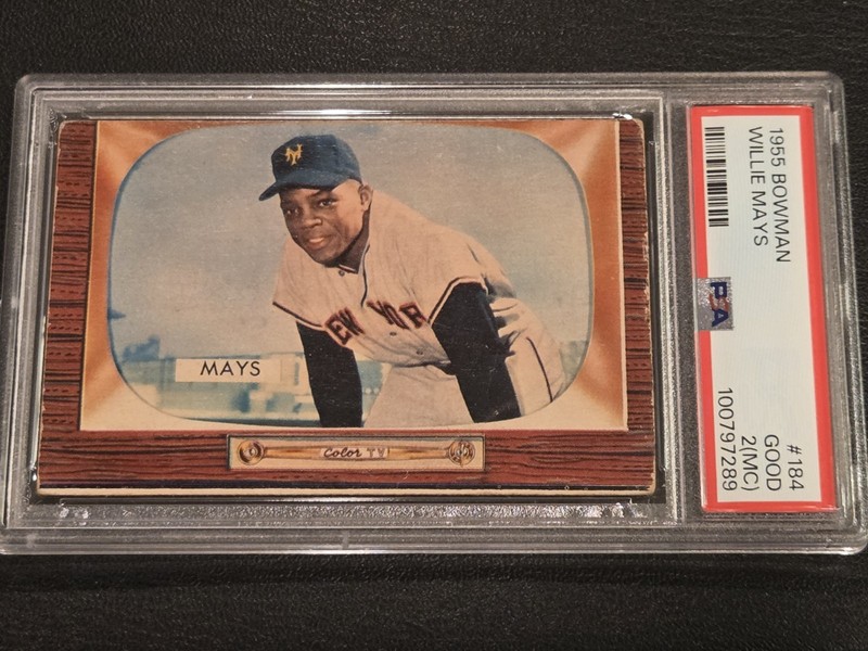 1955 Bowman #184 Willie Mays PSA-2 (MC) / No Creases / No Writing / Nice Color