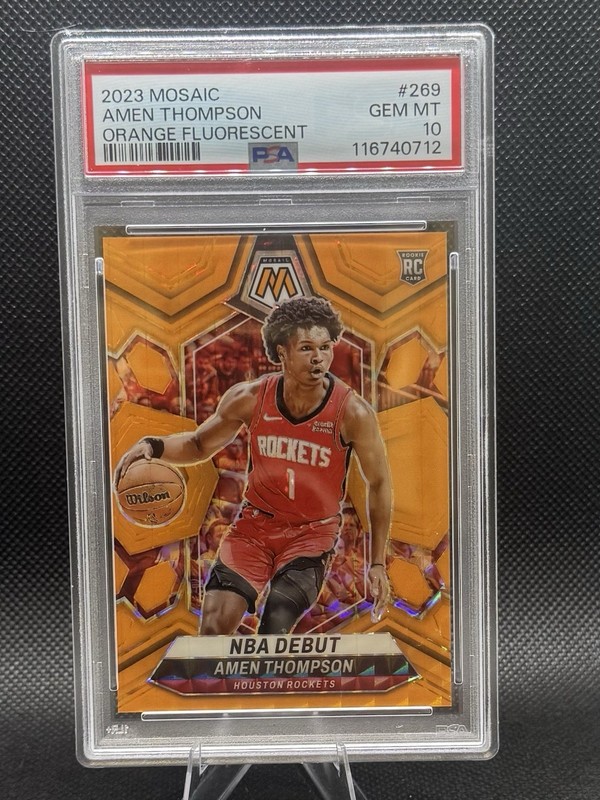 Panini 2023-24 Mosaic NBA Debut Amen Thompson #269 Fluorescent Orange /25 PSA 10
