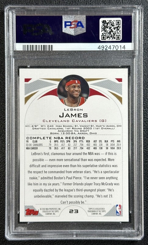 LEBRON JAMES PSA 10 2004-05 TOPPS #23 CAVALIERS 7014 view 2