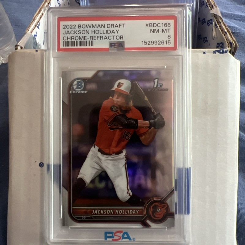 JACKSON HOLLIDAY 2022 Bowman Draft 1st REFRACTOR Chrome #BDC168 PSA 8 NM Orioles
