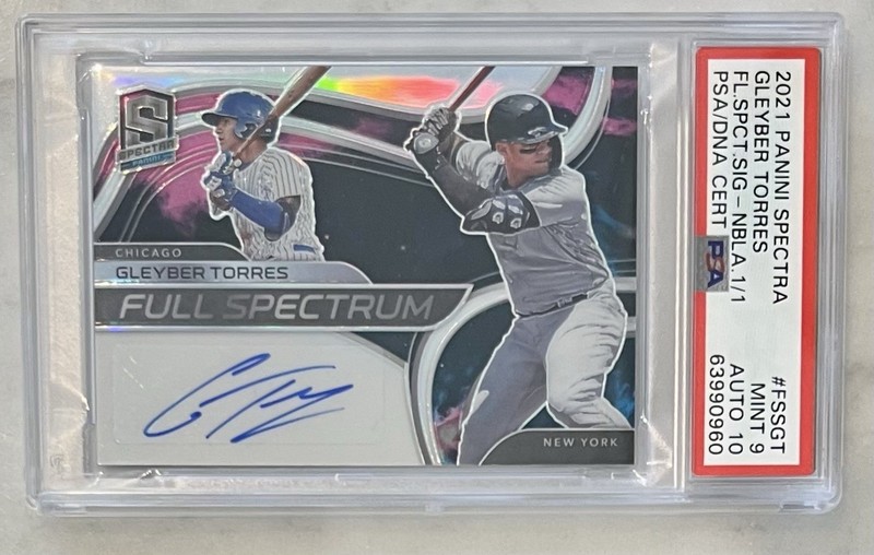 GLEYBER TORRES 1/1 2021 PANINI SPECTRA FULL SPECTRUM SIGNATURE PSA 9 DNA AUTO 10