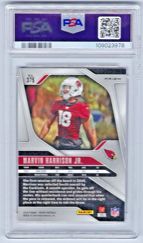 2024 Panini Prizm Marvin Harrison Jr #375 Lazer Prizm RC PSA 10 Cardinals view 2