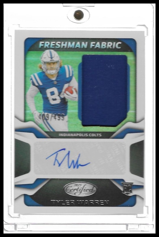 2025 PANINI CERTIFIED FOOTBALL #FBC-TWN TYLER WARREN PATCH AUTO BLUE /499