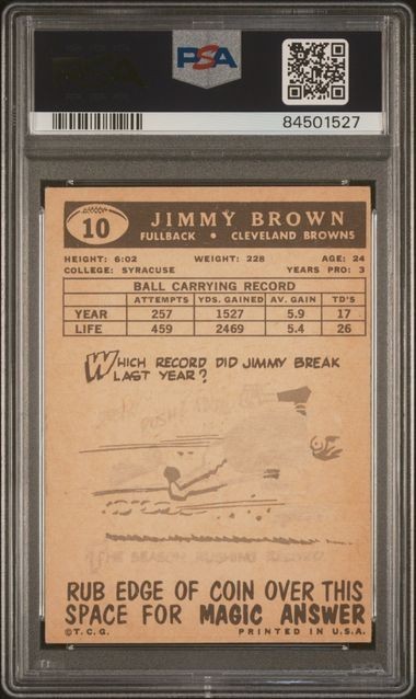 1959 Topps Jim Brown #10, PSA EX 5 view 2