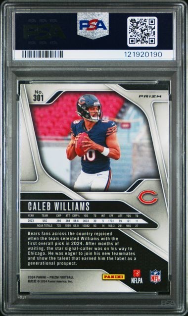 2024 Panini Prizm Caleb Williams RC Disco Rookie #301 Bears PSA 10 GEM MINT view 2
