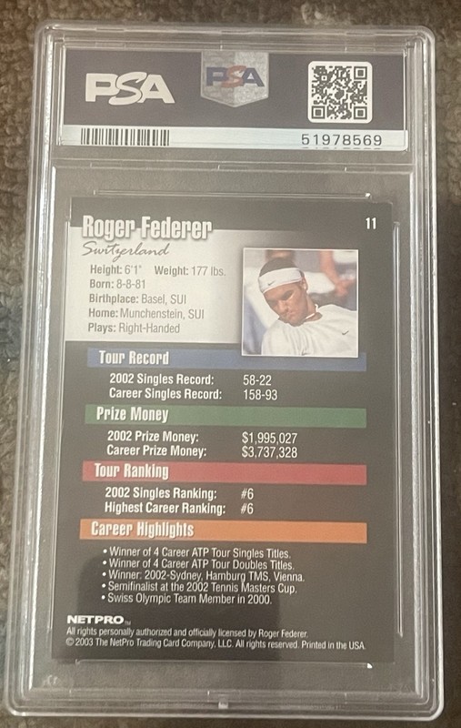 PSA 9 ROGER FEDERER 2003 NETPRO #11 RC HOF TENNIS CARD view 2