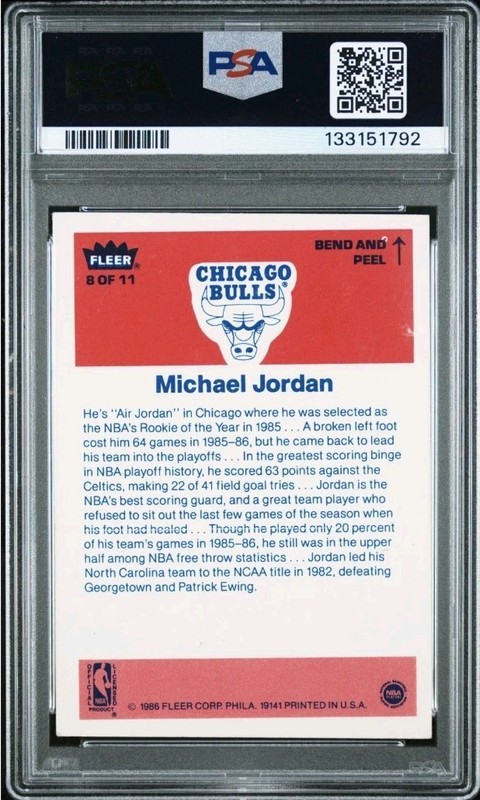 1986-87 Fleer - Stickers Michael Jordan #8 (RC) ⚜️ view 2